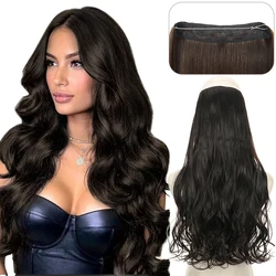 Extensión de cabello sintético ondulado sin Clips, pieza de cabello falso secreto oculto Natural, línea de pescado larga y rizada, 22 pulgadas