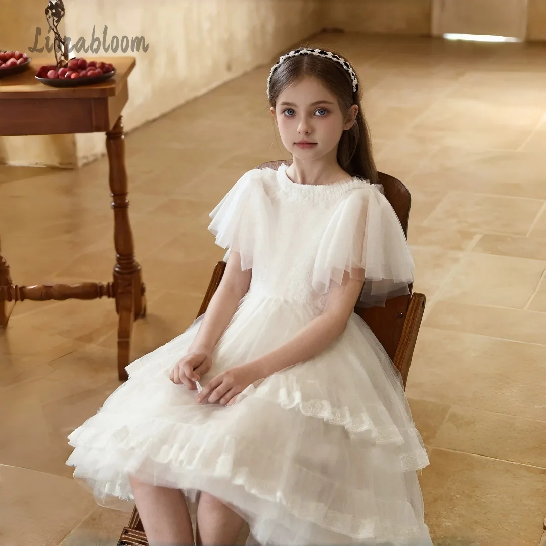 

Girls' Elegant Formal Dress Voluminous Skirt Custom Lace Design Tulle Dress Wedding Party Attire Dress свадебное платье