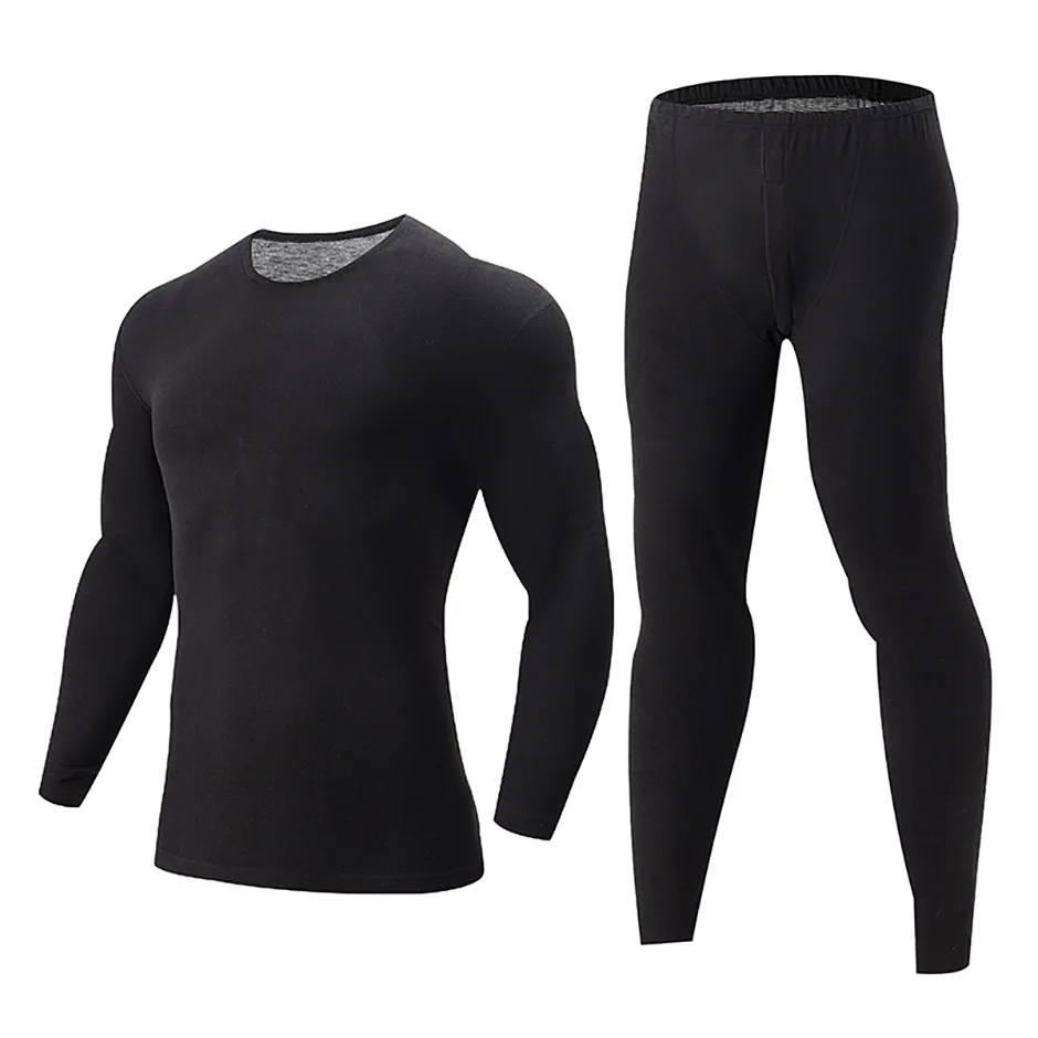 Herren Winter Thermounterwäsche-Set, Fleece-gefüttert, Slim Fit, lange Unterhosen, Rundhalsausschnitt, lange Ärmel, Basisschicht, warme Unterwäsche, Oberteil & Hose F – Detail 2