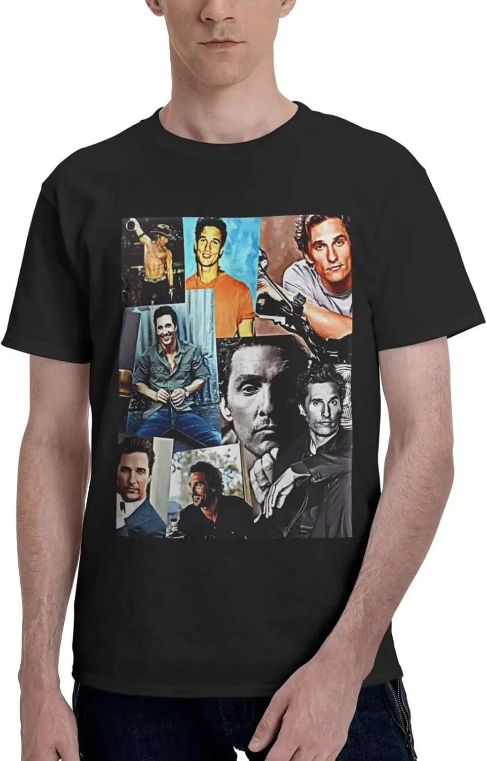 Matthew McConaughey Collage T Shirt Men's Summer Short Sleeve T-Shirt Crewneck Casual Tee