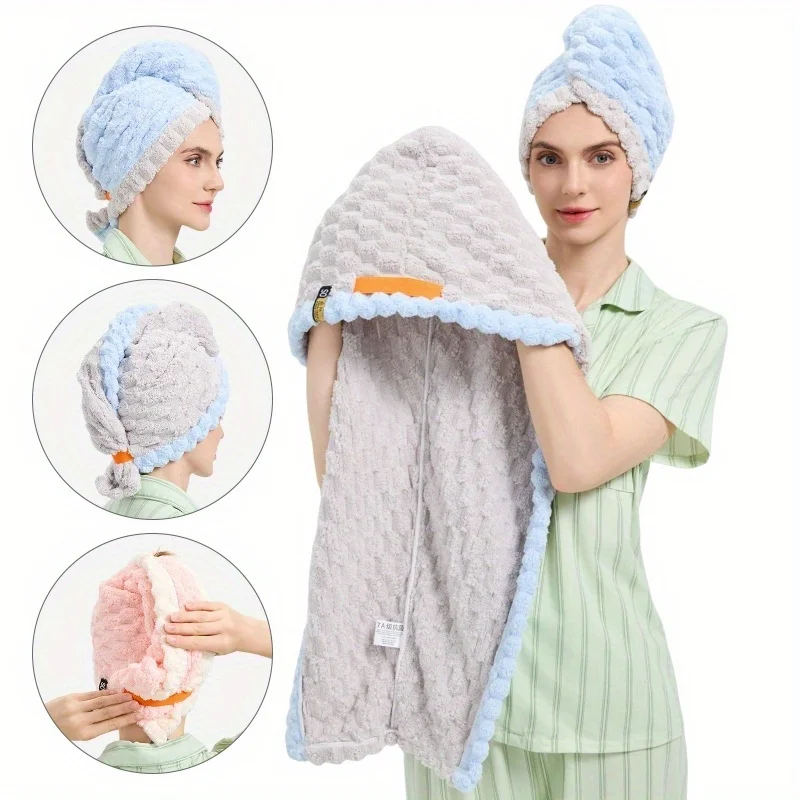 

1-Piece 50*70cm Women's Wide-Tail Design Autumn/Winter Extra Large Thick Hair Drying Cap Super Absorbent Quick-Drying Headband
