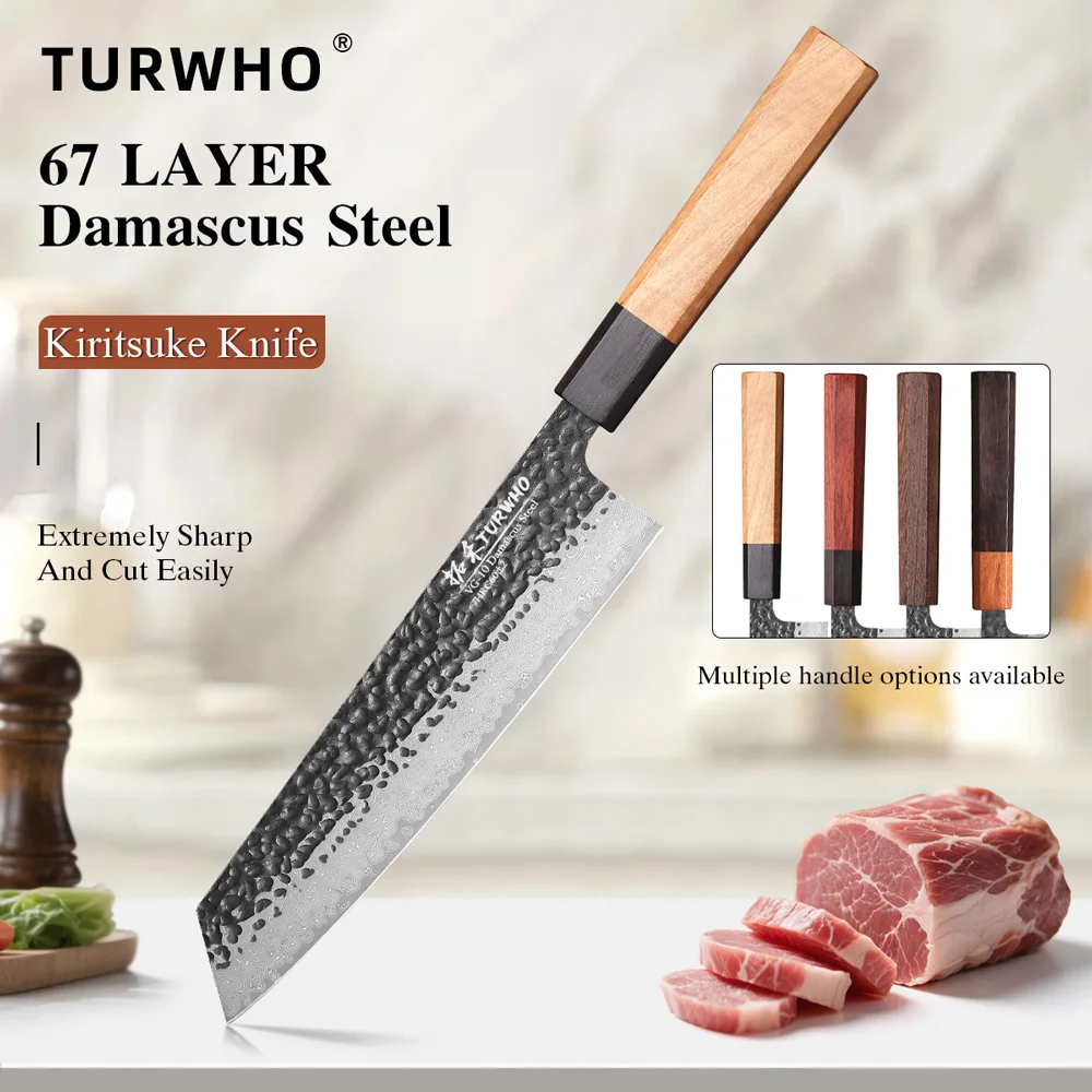 TURWHO 8,2 Zoll Japanisches Kiritsuke Kochmesser, handgeschmiedet, scharfer Damaststahl, Küchenmesser mit klassischem achteckigem Griff
