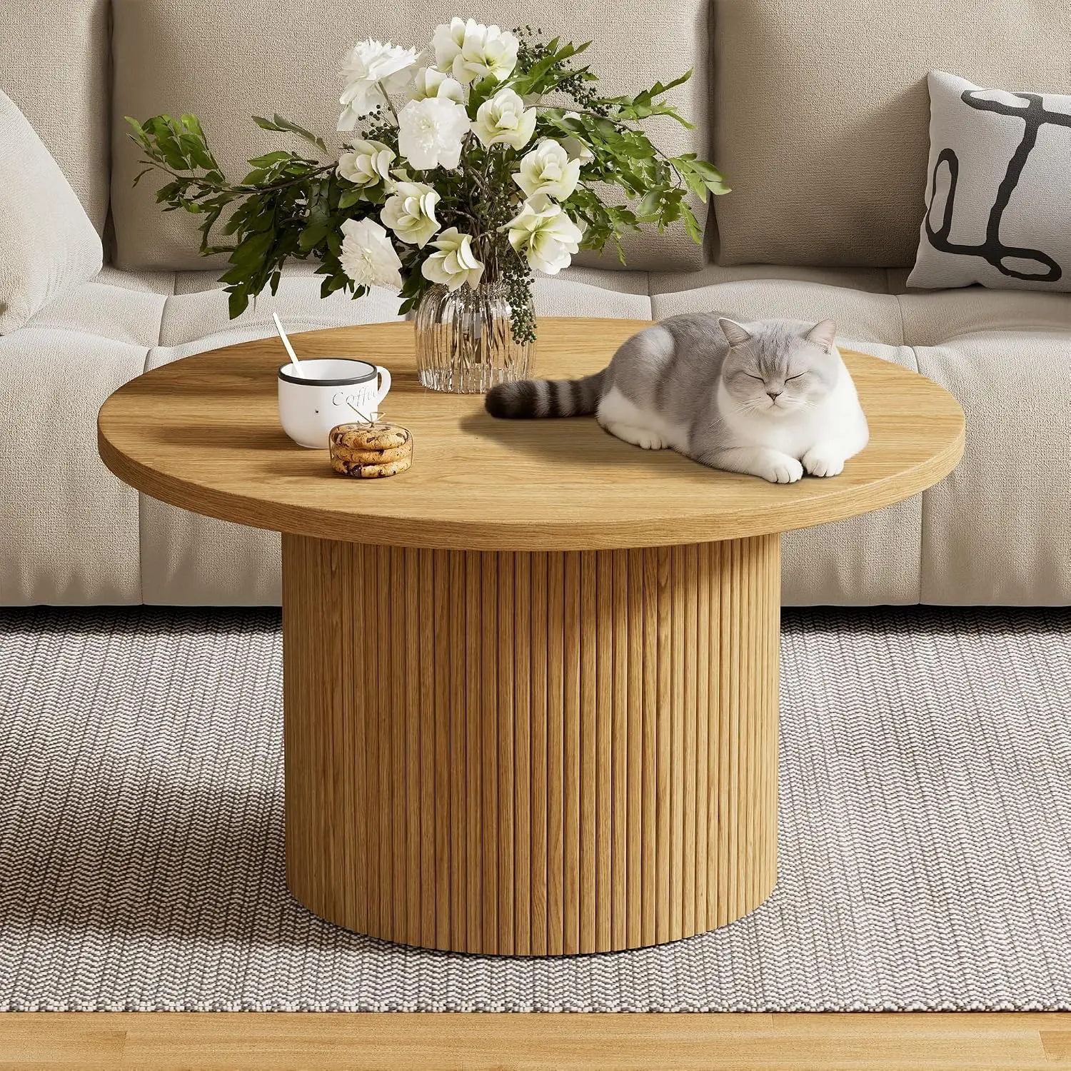 Round Wood Coffee Table 35.4