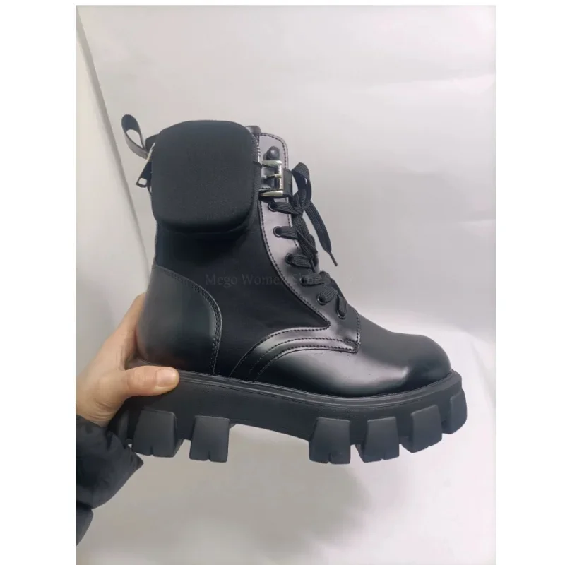 Thick Bottom Belt Buckle Short Boots Women Leather and Velvet Height Increase Middle Tube Strap Boots Trendy Shoes Size 43