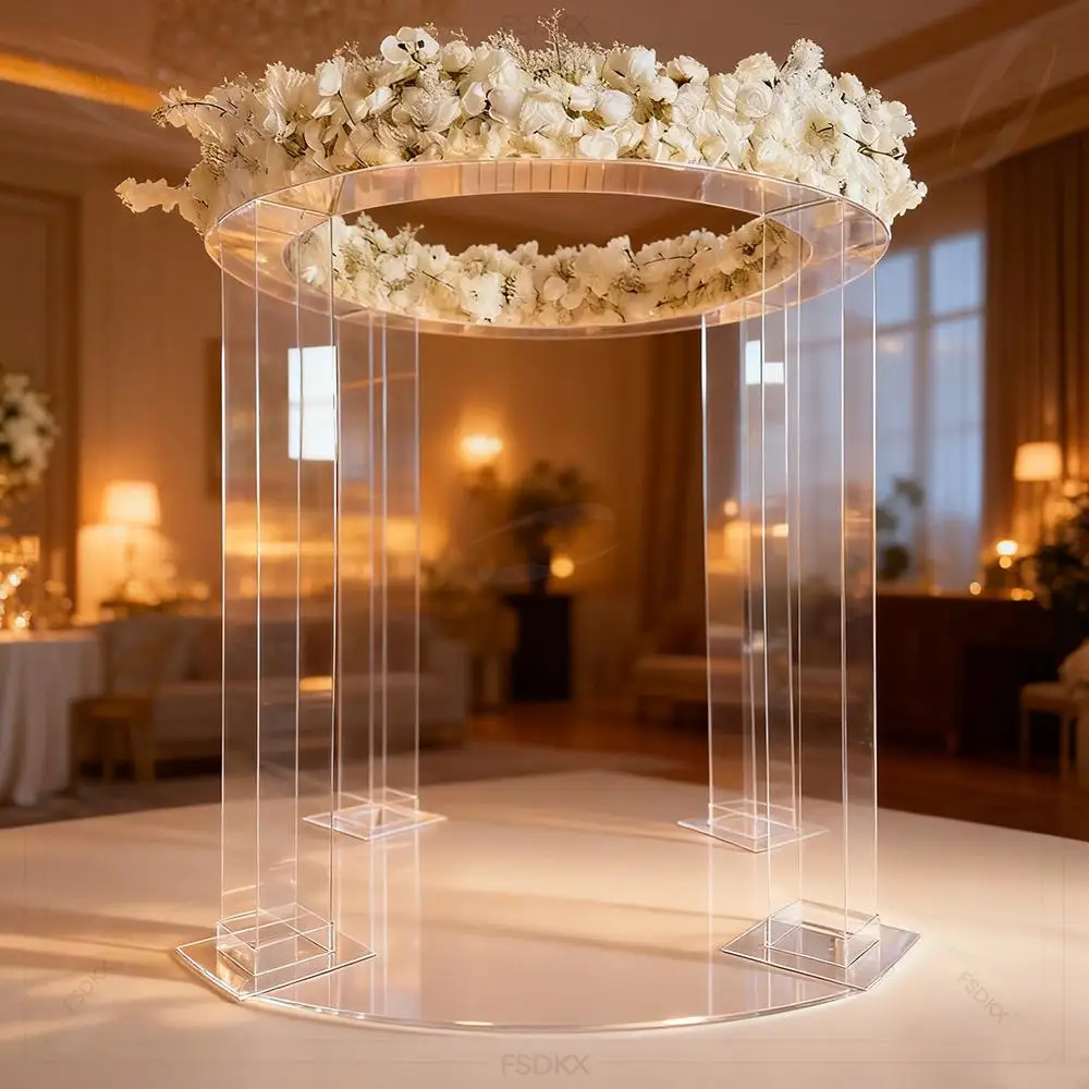 

FSDKX Outdoor Indoor Wedding Ceremony Decorations Mandap Round clear Acrylic Wedding Chuppah