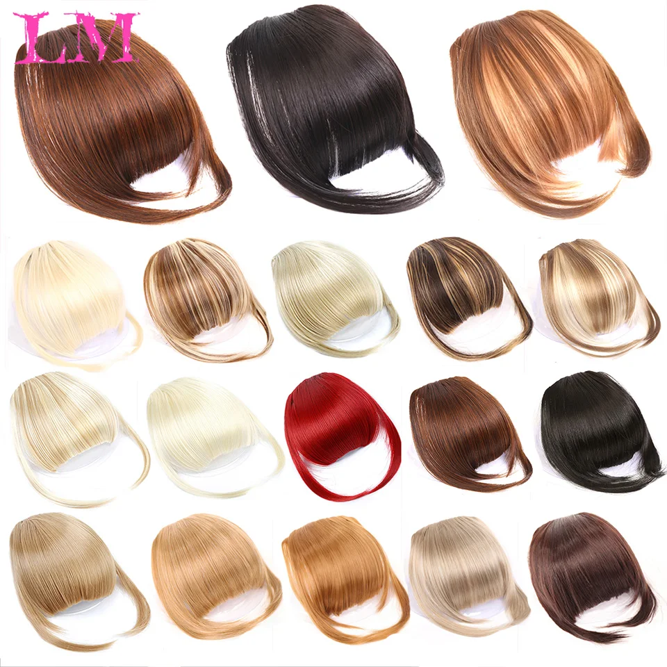 Flequillo Recto Sintético Natural con Clips, Fibra de Alta Temperatura, Castaño, 6 Pulgadas, para Mujer