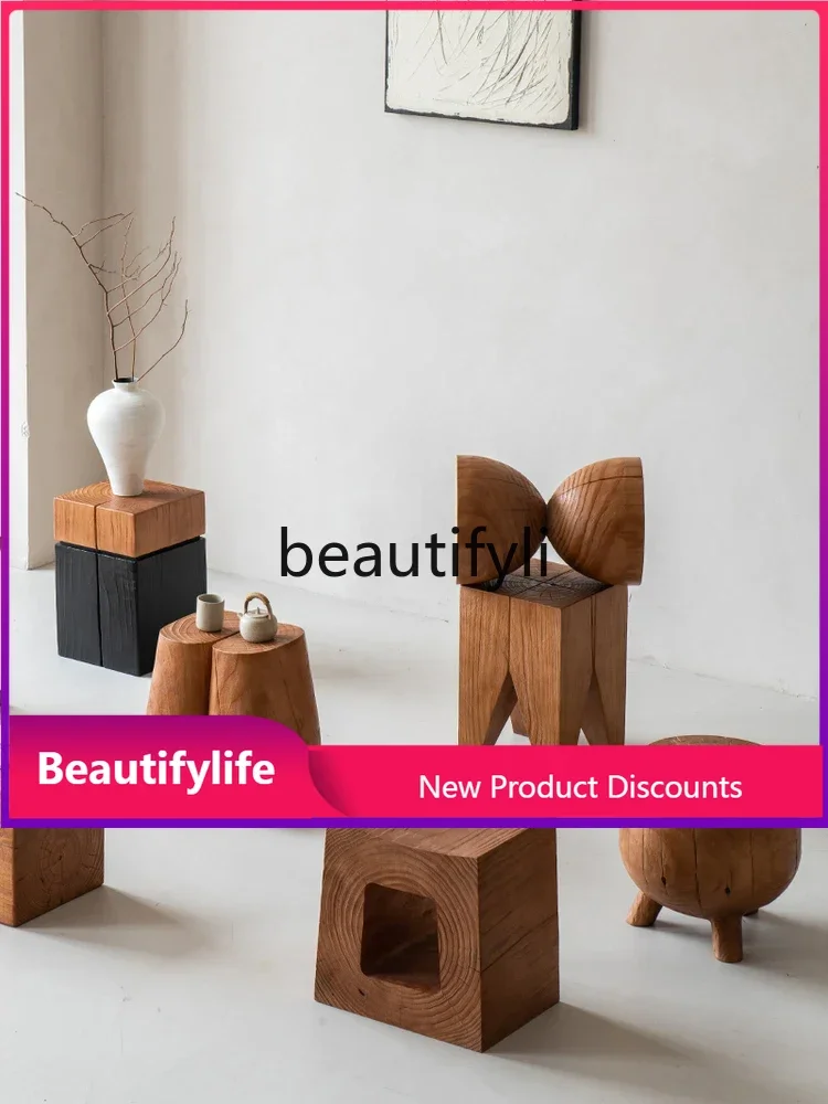 

S7486 ss Табурет из цельного дерева Табурет из натурального дерева Диван Угловой журнальный столик Декоративная прикроватная тумбочка