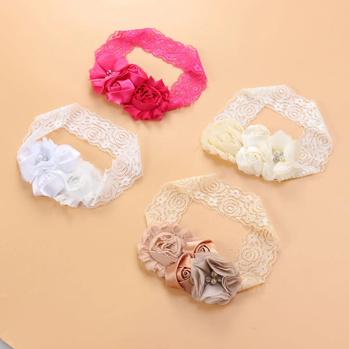 

4Pcs Lace Baby Headbands Excellent Elasticity Soft Ribbon Chiffon Rhinestone Flower for Newborns Baptism Christening Girls