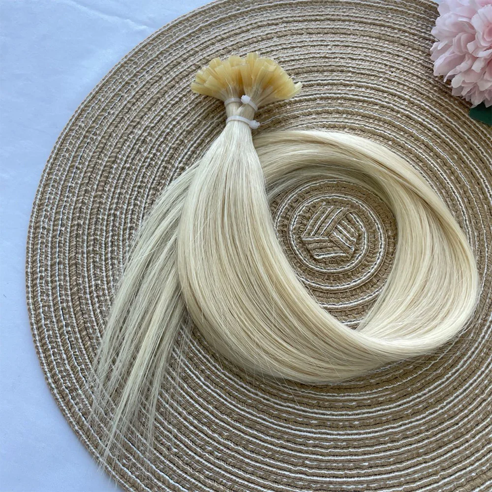 SPIKFN ネイルUチップ人毛ハイライトハニーブロンドプレボンドヘアエクステンション50本/パックナチュラルストレートホットフュージョンヘア30G