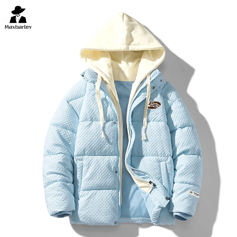 Winter Oversize Jacket Men Women Fashion Student Fake 2 Pc Hooded Warm Down Cotton Padded Coat Street Hip Hop Short Ski Parka