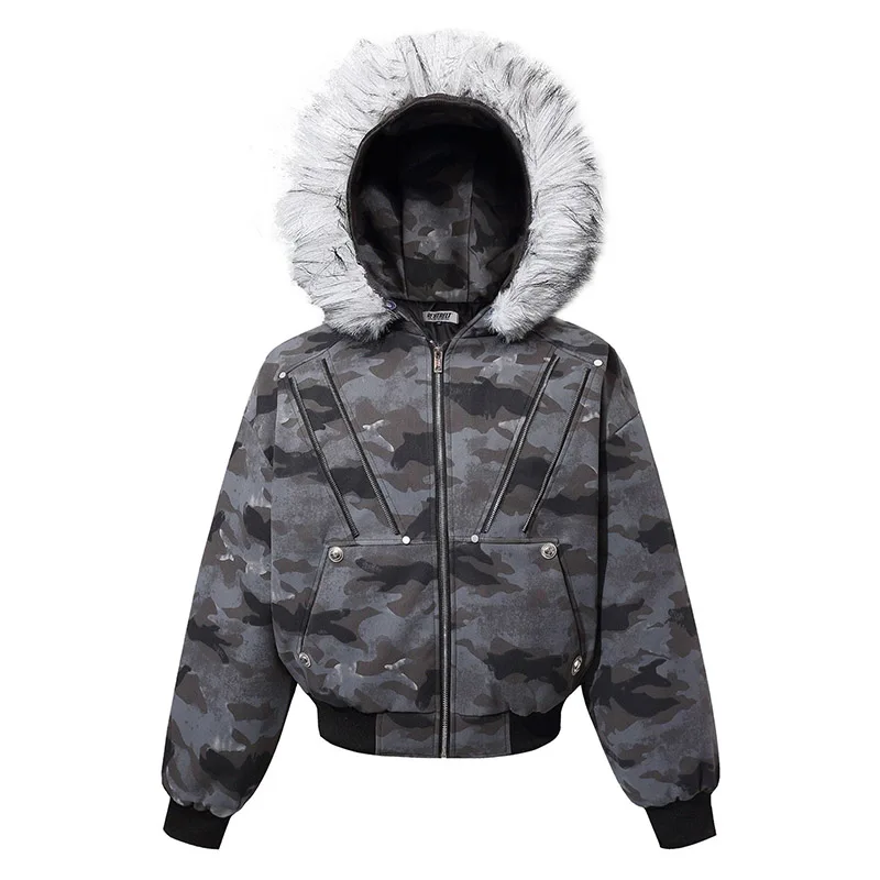 

Winter Vintage Camouflage Parka Coats Fur Collar Thermal Csaual Outwear Jackets For Male Windbreak
