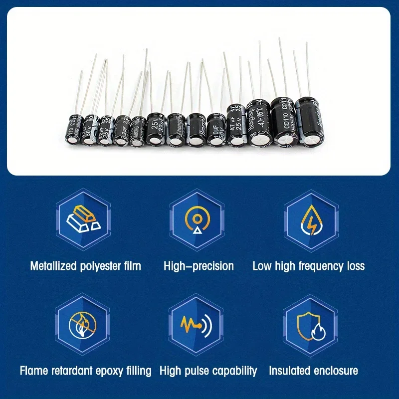 120/215 Pcs Electrolytic Capacitor Combination Kit 1uF-470uF/0.1uF-330uF 16v/25V/50 Valuminum Electrolytic Capacitor Set