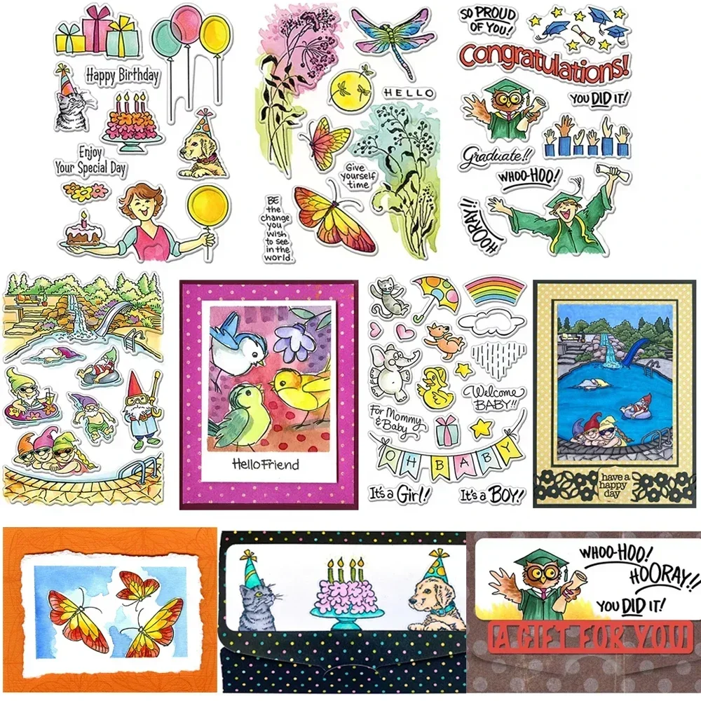 Schöne Tiere, Vögel, Schmetterlinge, alles Gute zum Geburtstag, transparente Stempel, Weihnachtsmann-Stempel für DIY, Scrapbooking, Dekor, Kartenherstellung, Basteln