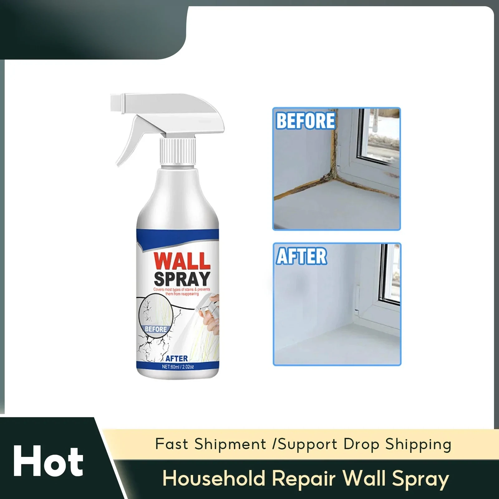 

Spray Crack Peeling Repair Mold Spot Stain Remover Interior Refurbishment Paint Waterproof Wall Mending Agent