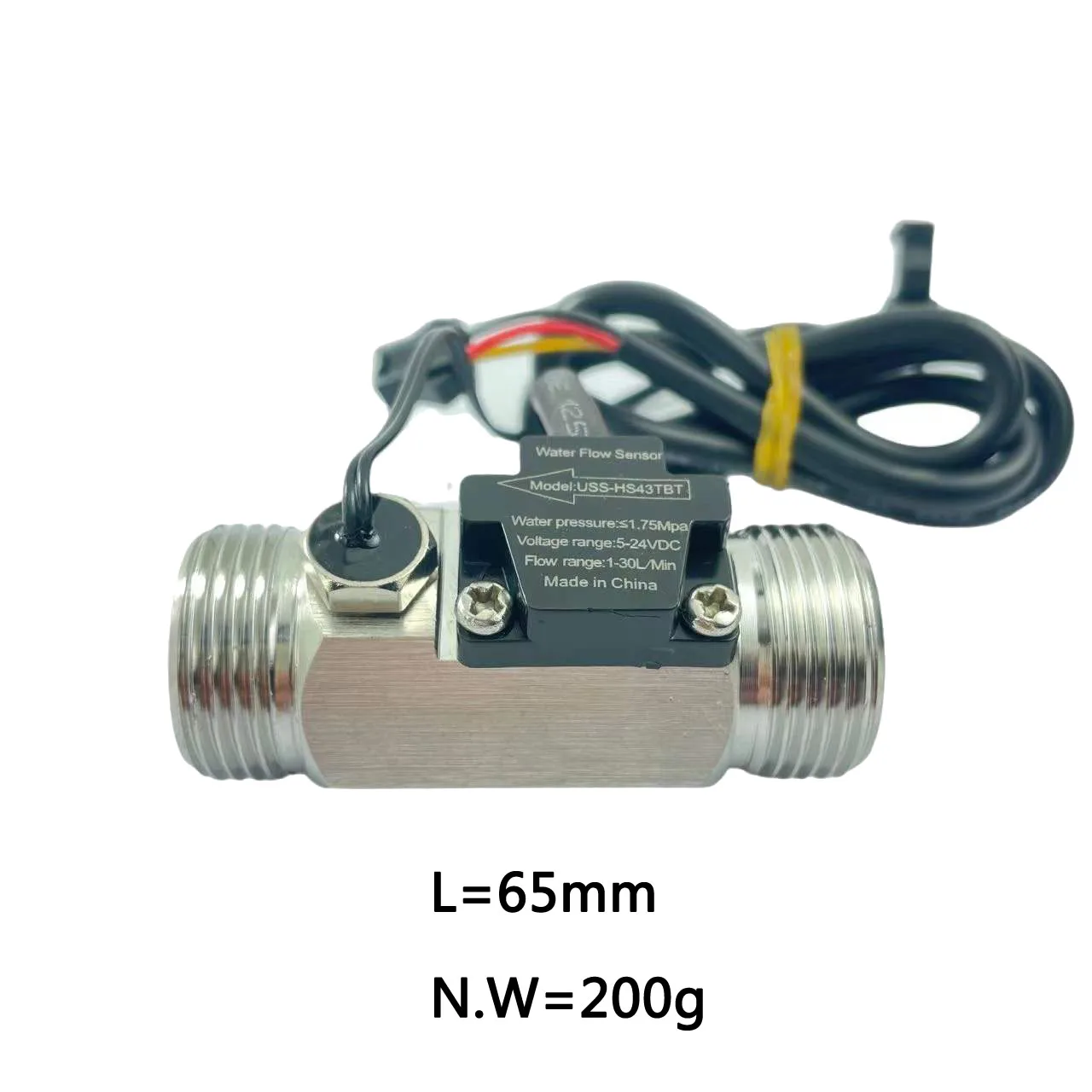 USS-HS43TBT  G3/4“ SUS304 Flow Sensor Stainless Steel 5-24V DC 1-30LPM Flowmeter Turbine NTC50K Temperature Sensor