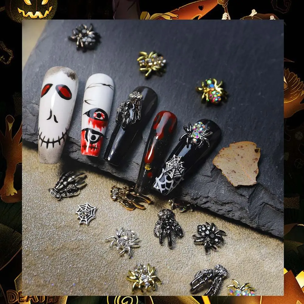 Ghost Skull Hand Nail Art Jewelry Halloween Nail Decorations Manicure Accessories Spider Nail Charms Party Nail Rhinestones