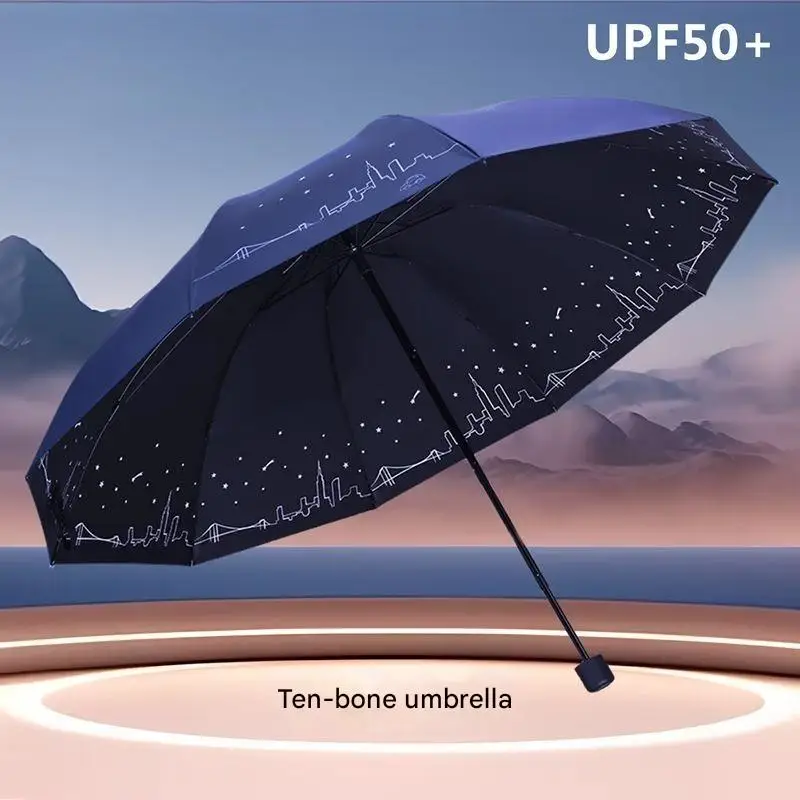 

Складной зонт-парасоль из цельной стали с десятью ребрами, увеличенный, усиленный, ветрозащитный, двойного назначения для солнечных и дождливых дней