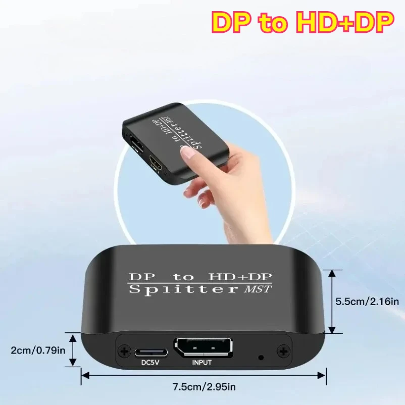 4K60Hz HDR 1 In 2 Out DisplayPort Splitter DP To DP HD Adapter Extender For Laptop PC Monitor TV Projector
