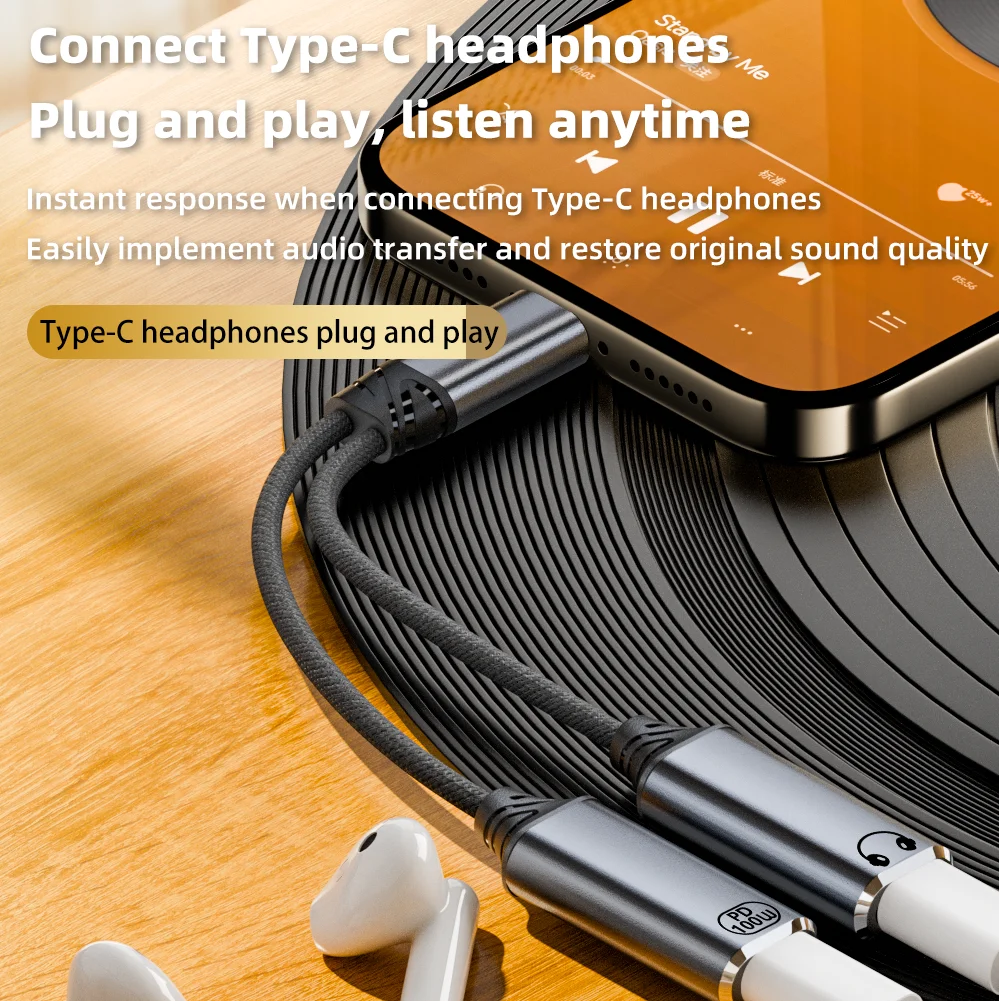 USB C سماعة الرأس ومحول الشاحن 2 في 1 USB C إلى Aux Audio Jack مع PD 100W شحن سريع دونغل وصلة كابل لهاتف Galaxy S23