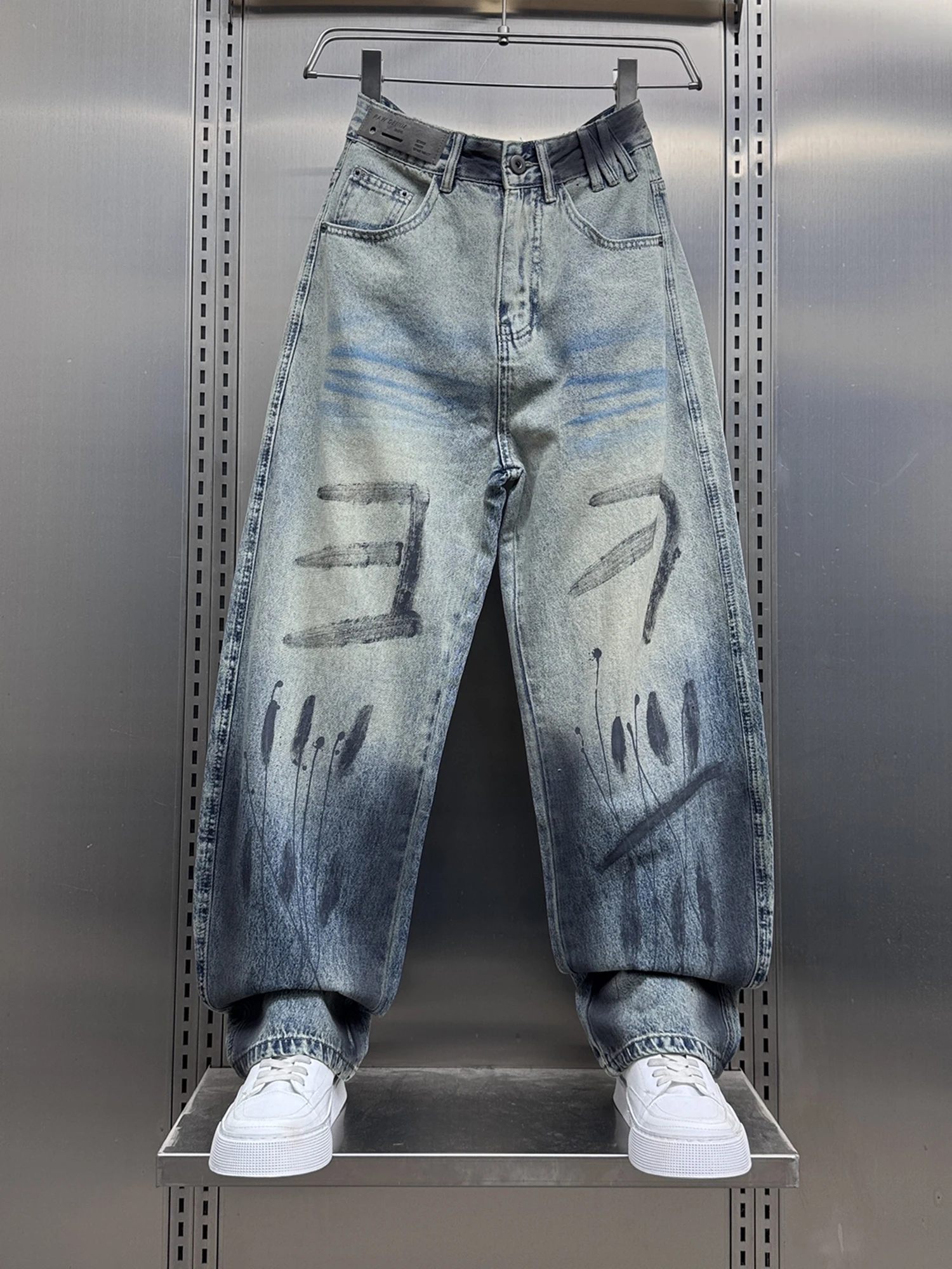 

American fiti adient Wide Leg Men's Jeans Loose Straight Waed Long Street Sle Spring Casual Straight Cut Pants
