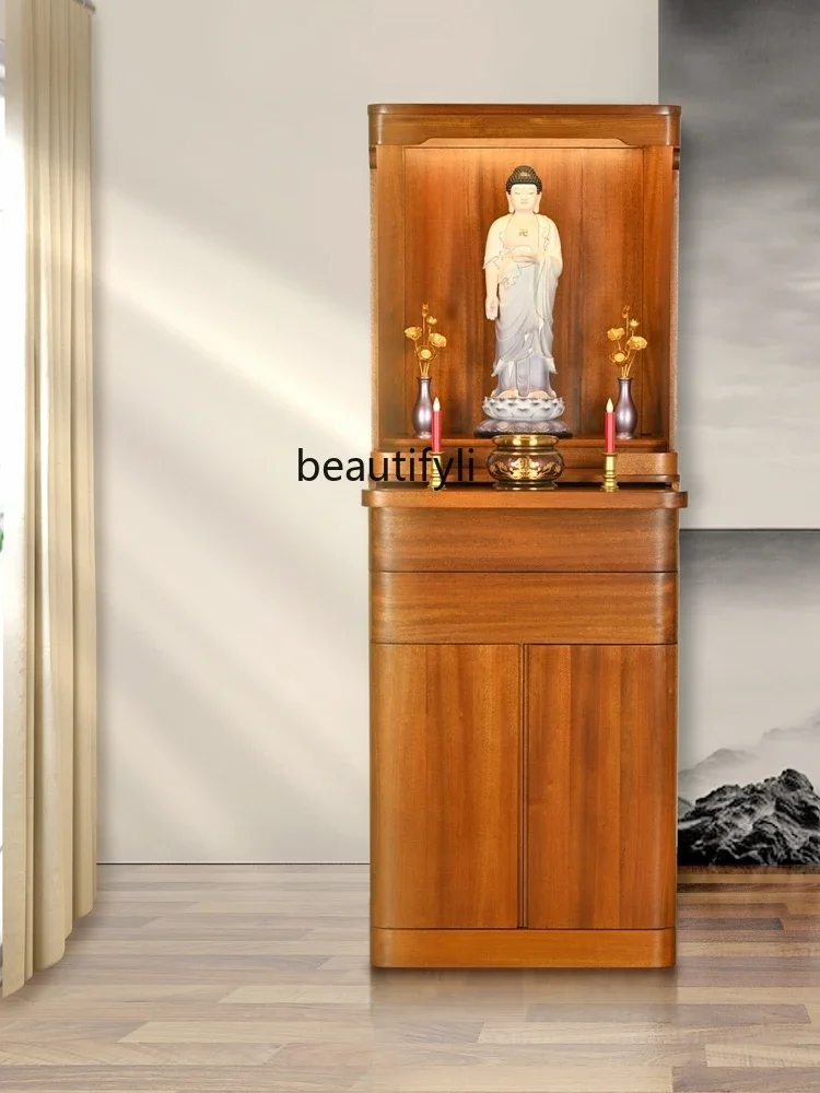 Buddha Shrine Clothes Closet Household Altar Teak Solid Wood Doorless Vertical Shrine Buddha Cabinet