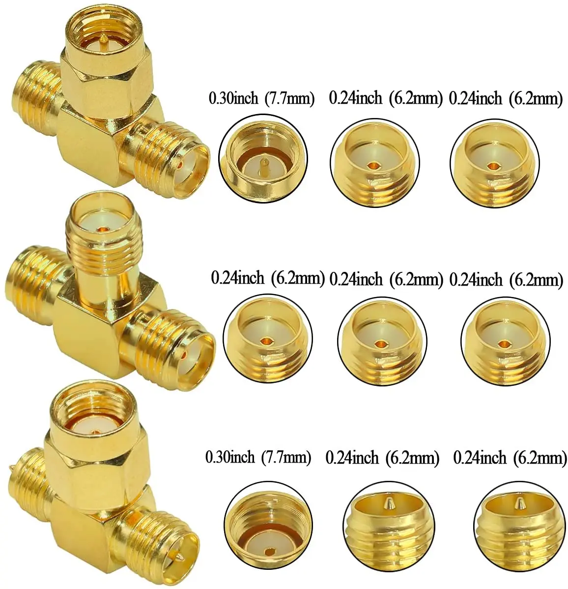 SMA Splitter Connector SMA/RP-SMA Male to Dual SMA/RP-SMA Female Triple Tee Adapter SMA Connector 3 Way 3Type/lot 2pcs/lot