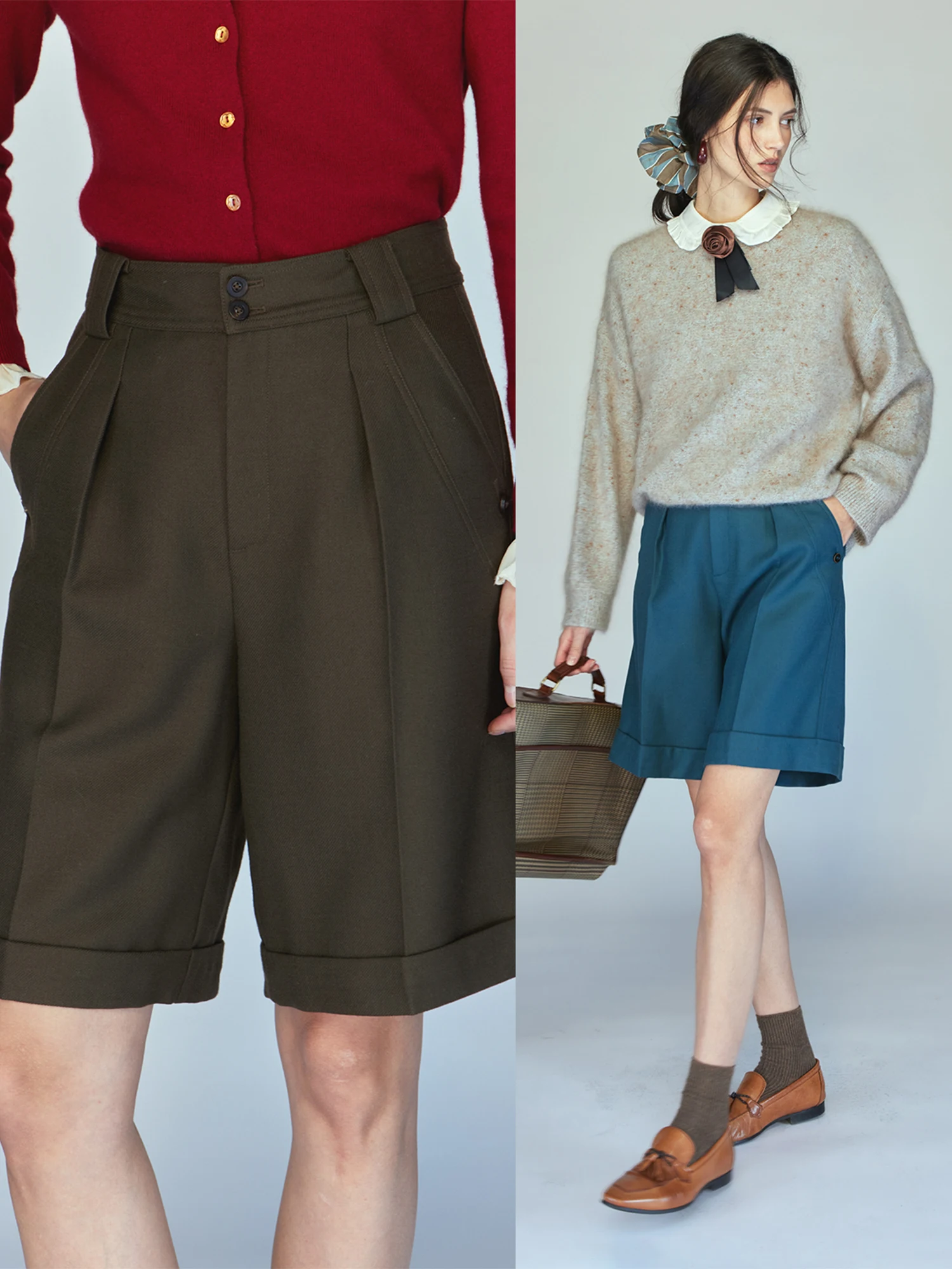 

Retro Briti Sle Thi Wool Bermuda mid High Waist Pants Women's Casual Trousers Comfortable Fit High Waist Wide Leg Pants