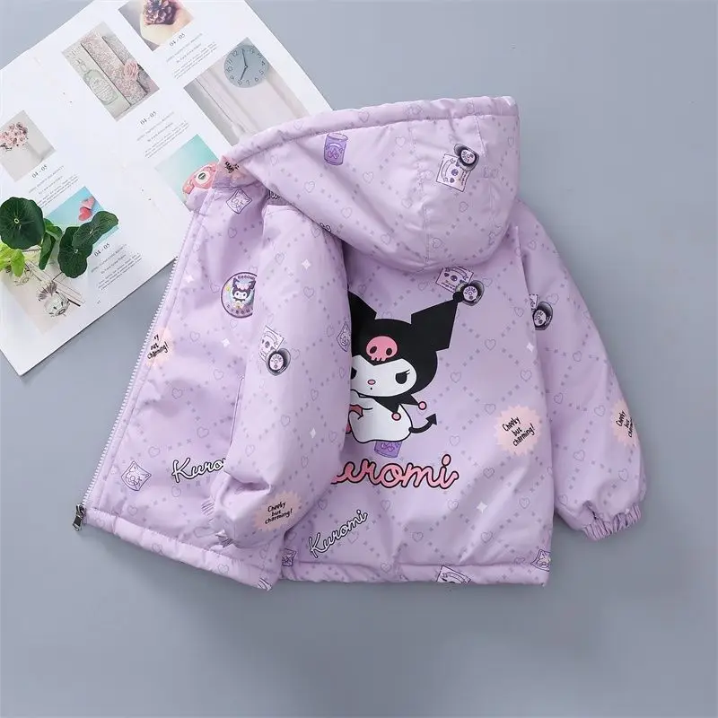 

Детская одежда, куртка, осенне-зимняя теплая ветровка с капюшоном и принтом Куроми для девочек, пальто, верхняя одежда принцессы-подростков