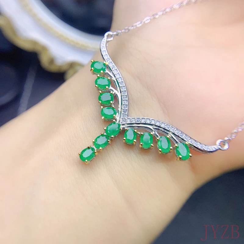 

Luxury sterling silver Natural Colombian emerald necklace for women, natural emerald and banquet cocktail wear jewelry necklace