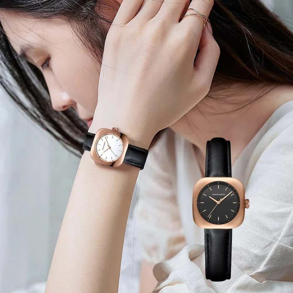 

HANNAH MARTIN 1122, часы для женщин, японский механизм, модный тренд, квадратный циферблат, кварцевый кожаный ремешок, женские часы Reloj Mujer