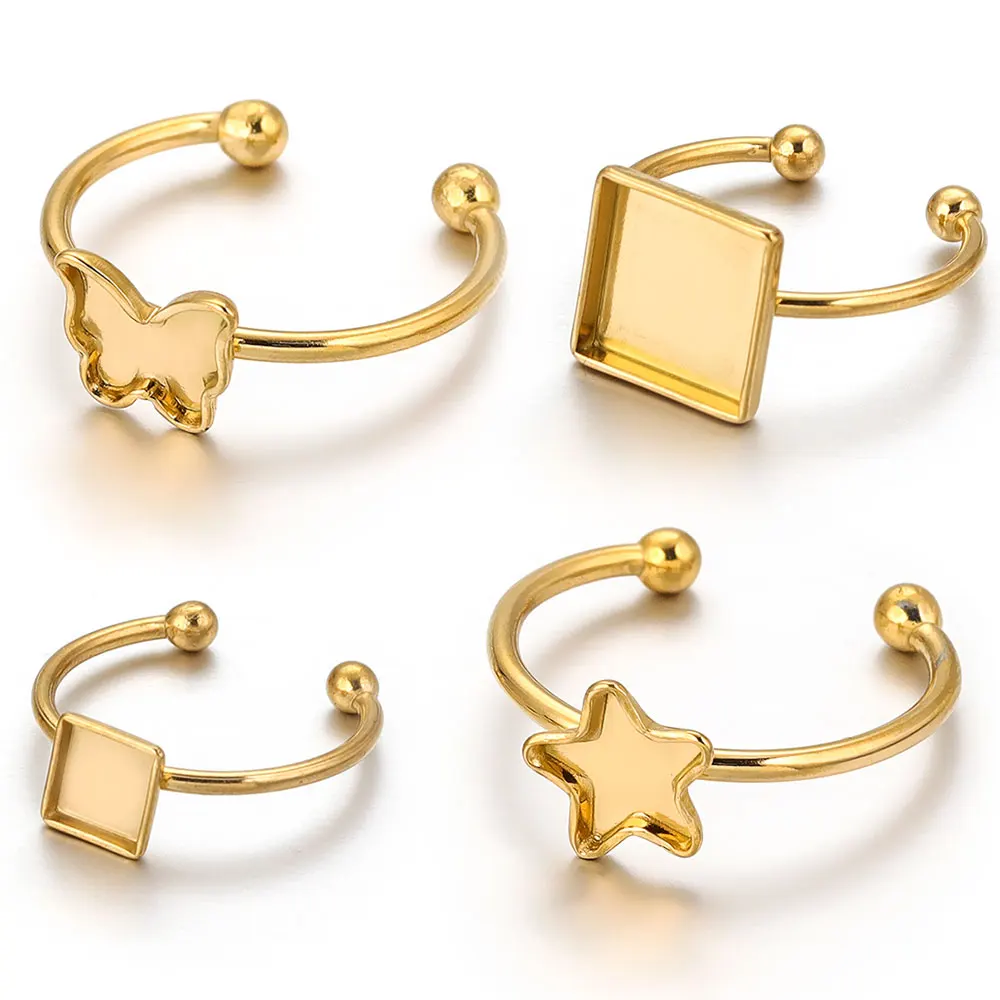 10 sztuk otwarty pierścień ze stali nierdzewnej ustawienia pusta podstawa Bezel Cabochons formy żywiczne pierścionki na materiały jubilerskie dokonywanie DIY palec — zdjęcie 3