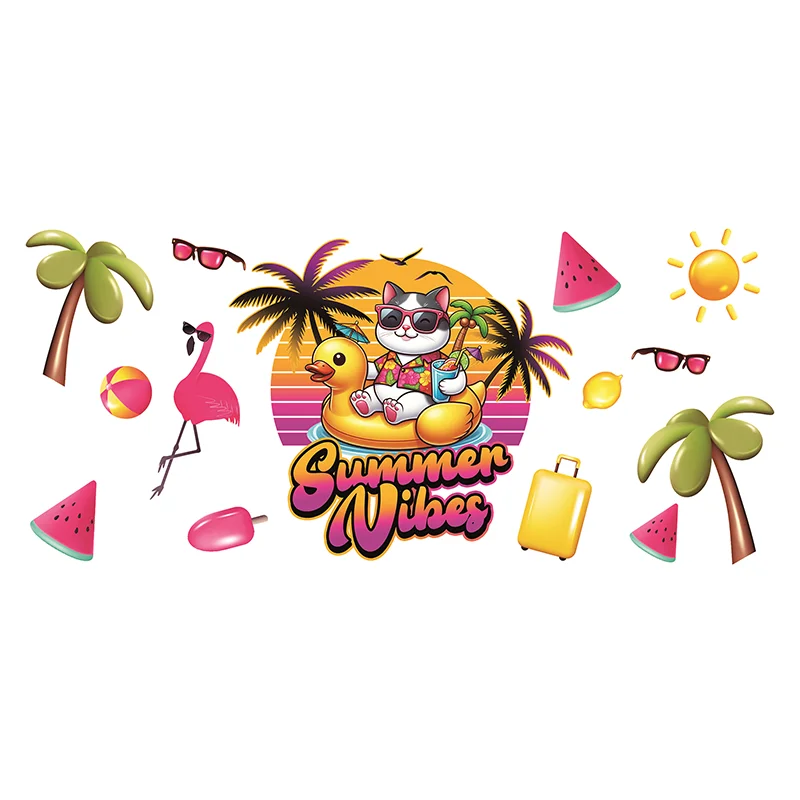 

Summer series waterproof DIY Decals 3D transfers uvdtf crystal stickers 24oz uv dtf cup wraps for Libbey Glasses or laptop