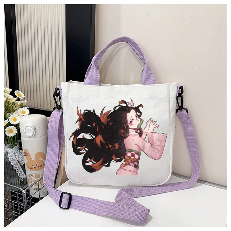 アニメデーモンスレイヤーショルダークロスボディバッグ漫画フィギュアプリントキャンバスバッグファッションミニマリスト多機能ハンドバッグギフト