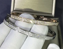 Trendy Pave Lab Diamond Bangle Tibetan SilverColor Party Engagement bangles Bracelets for women Bridal Charm wedding accessaries