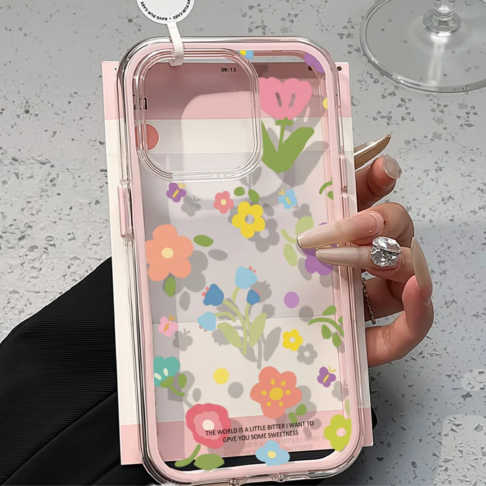 Weiche TPU-Handyhülle mit Blumenmuster in Bonbonfarben für iPhone 13 17 Pro Max 16 11 15 14 12 Air 17promax 2-in-1 Transparente Abdeckung