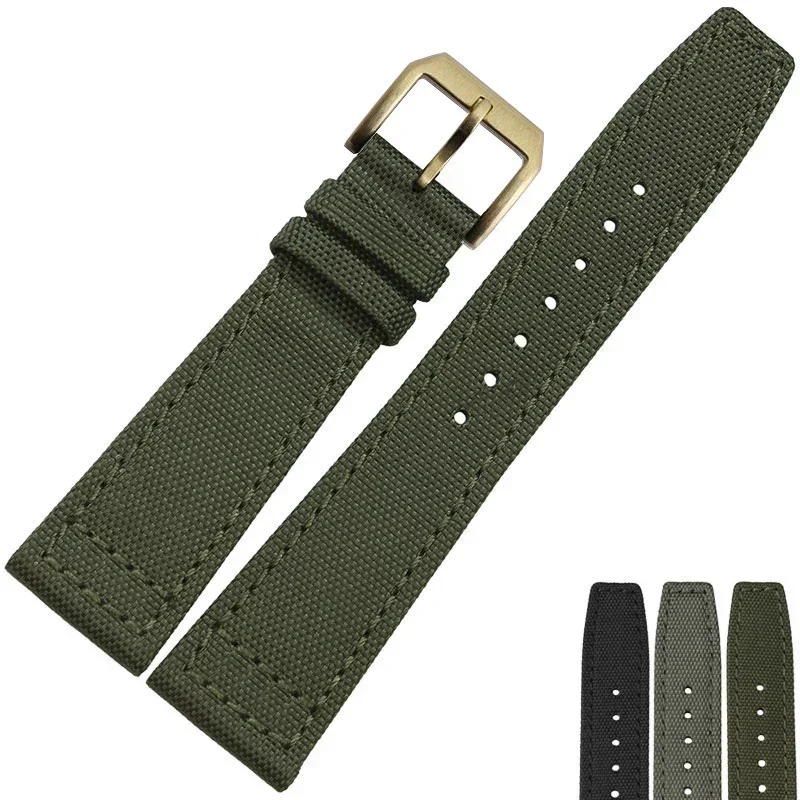 For IWC Engineer Nylon Watch Strap Waterproof Canvas Fold Buckle Cowhide Underskin Army Green Blue Black 20 21 22mm Watchbands