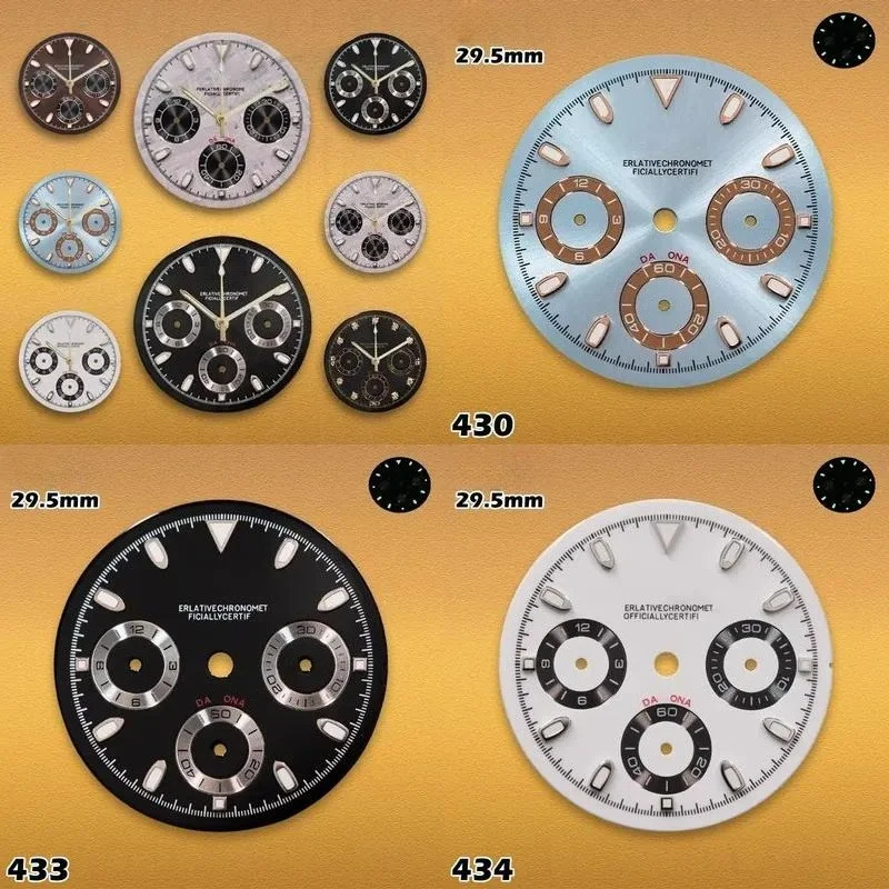 S logo 29.5mm VK63 Dial DTN Panda Dial VK63 Movement Green Luminous Watches for men Watch Modification Accessories repair