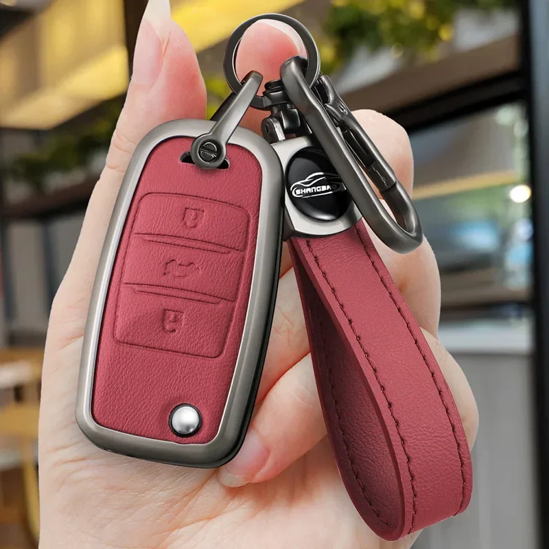 Zinc Alloy Leather Key Holder Cover Case For CHANGAN Benni EV CS75 RAETON CS15EV E-Star Car Key Cover Case Keyring Protector