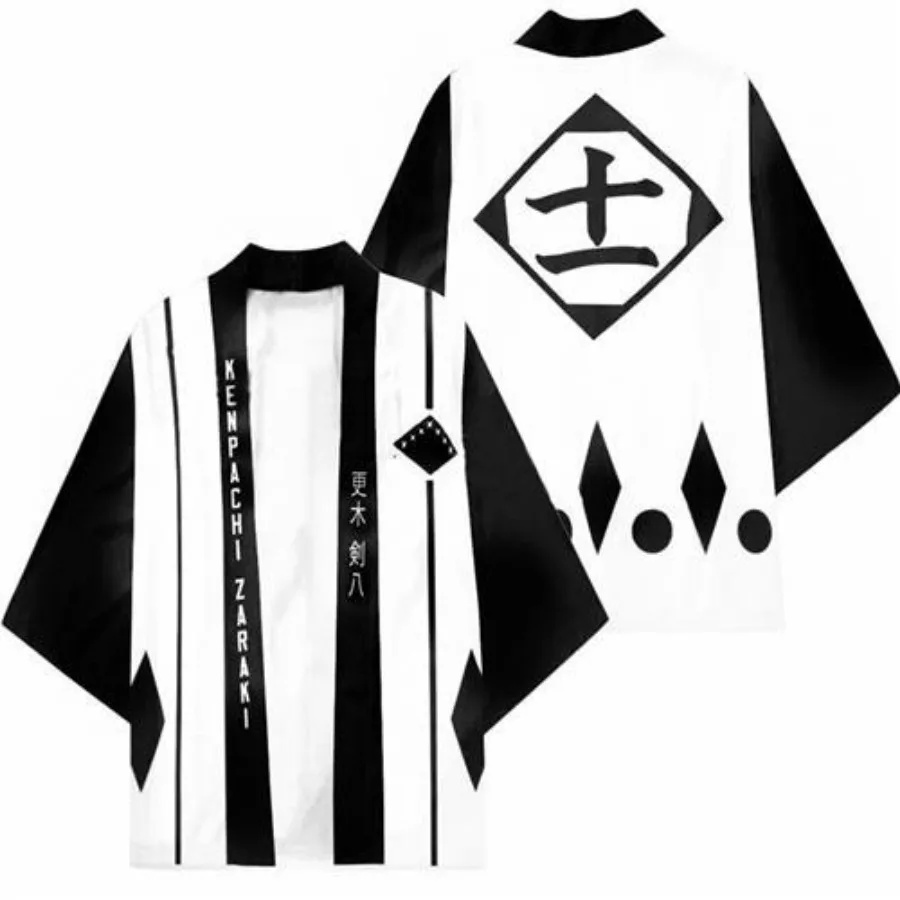 Anime Bleach Kurosaki Ichigo Kenpachi Zaraki Cosplay Costume Japanese Kimono Cardigan Shirt Haori Cloak Party Tops Streetwear