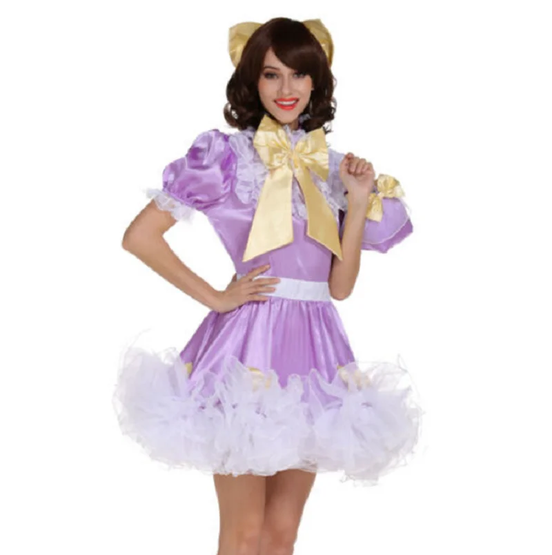 

Hot selling purple maid sissy silk dress custom Cosplay dress