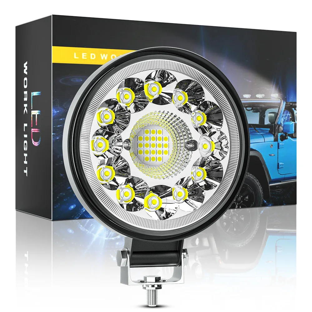 99W Round LED Work Light 4 Inch 33 LEDs Spot Flood Combo Beam DC9-30V Waterproof Offroad Driving Lamp for Truck SUV ATV Boat