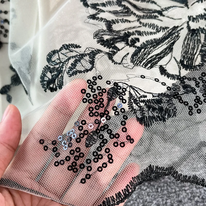 Vestido Sexy de malla bordada con cuello levantado y mangas acampanadas, vestido elegante de fiesta de noche para mujer, vestidos ceremoniales de cintura alta