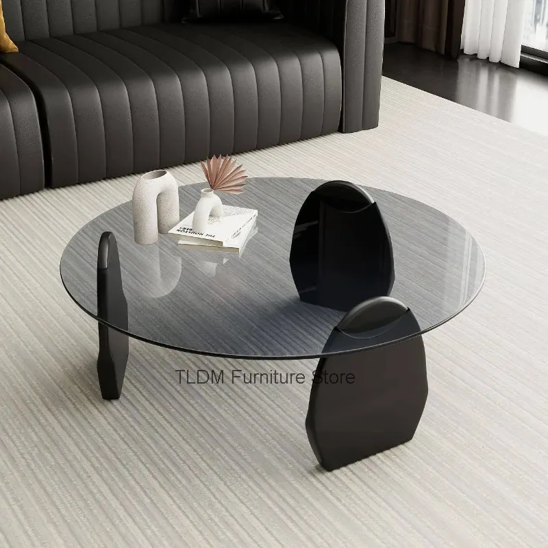 Center Modern Nested Round Coffee Table Hammered Glass Top Metal Base Living Room Table Home Furniture Decor