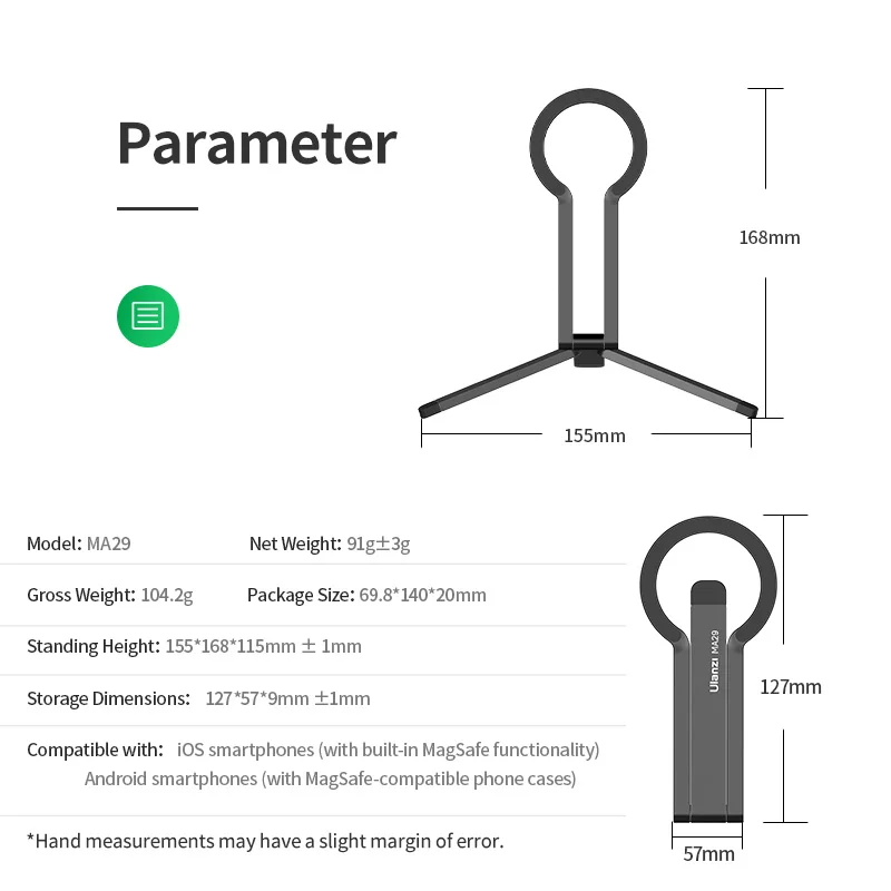 Ulanzi MA29 MagSafe Magnetic Phone Stand Foldable Phone Holder Stand for iPhone 15 14 13 12 Mini Pro Pro Max