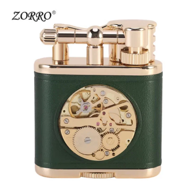 Imagem -05 - Zorro-relógio Mecânico de Couro Genuíno Masculino Isqueiro Retrô Artesanal a Querosene Presente Comercial Masculino High-end