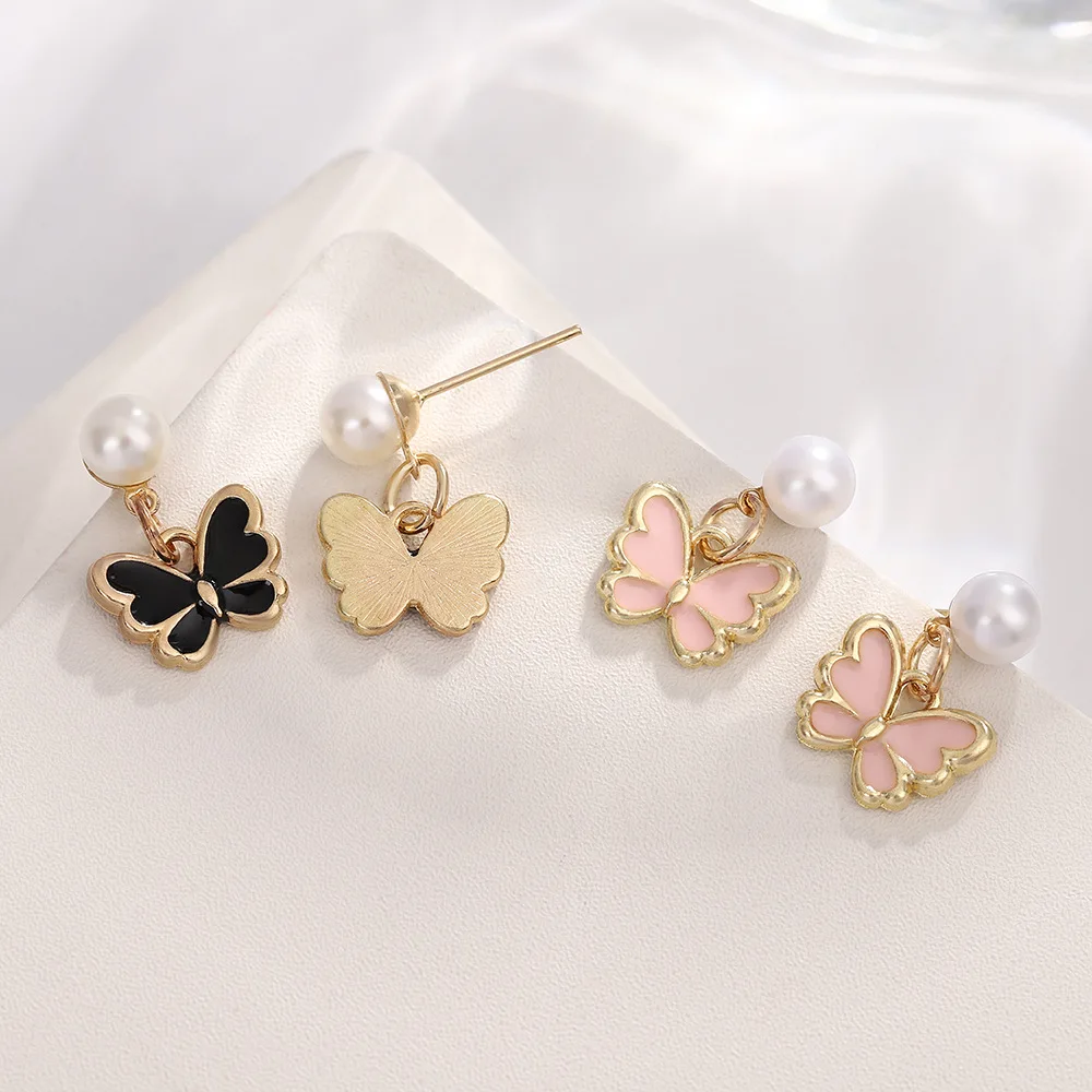 A Set Pink Butterfly Bracelet Necklace Sets For Women Simple Girls Sweet Charm Trend Minimalism Enamel Jewelry Birthday Gift