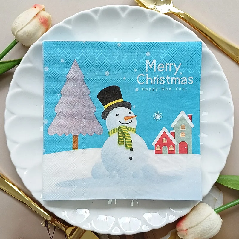 

20pcs/Pac 33*33cm 2-Ply Christmas Snowman Printed Napkins Party Decoration Paper Wholesale Household Napkins Paper Placemats New