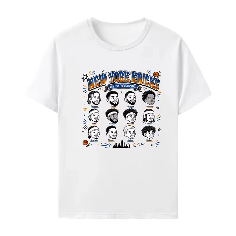 New York Knicks Lineup T-shirt Men and Women Summer Cotton Clothing Oversize Fashion Round Neck Short Sleeved Tee Streetwear