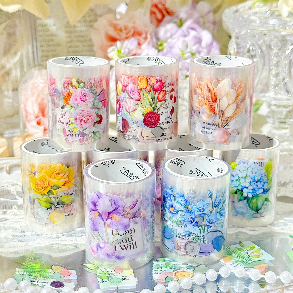 6ロール/箱、植物の花柄ステッカーテープ、DIYハンドブックやフォトフレームの装飾に適しており、スタイリッシュで絶妙です。