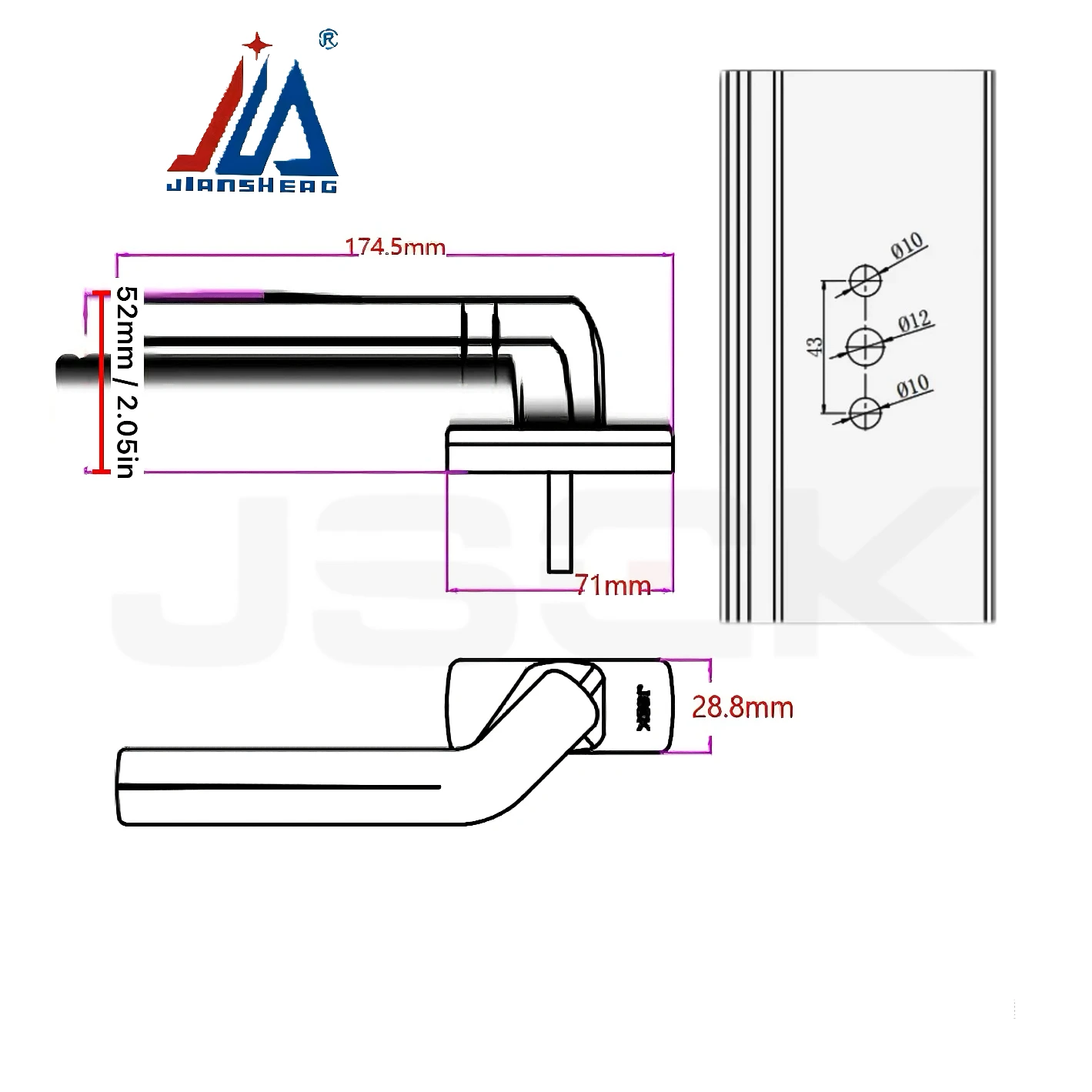 Tilt and Turn Window Handle, Espag Handle for Thermal Break Aluminum Casement Windows with Built-in Insect Screen, Left or Right